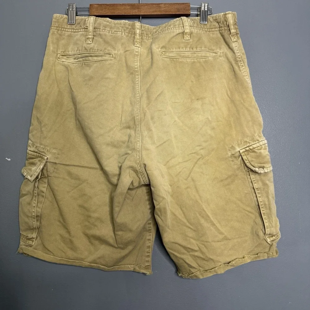 VTG American Eagle Mens Size 32 Military Cargo Cut Off Short Beige Canvas‎ Baggy